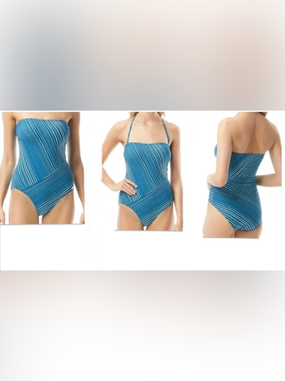Vince Camuto Spliced Bandeau One Piece Swimsuit - Savona Stripe Color Limoncello